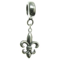 Antique 925 Sterling Silver Fleur-de-lis Scout Flower Cross Dangle Bead for European Charm Bracelets