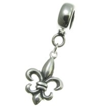 Antique 925 Sterling Silver Fleur-de-lis Scout Flower Cross Dangle Bead for European Charm Bracelets