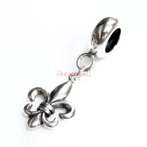 Antique 925 Sterling Silver Fleur-de-lis Scout Flower Cross Dangle Bead for European Charm Bracelets