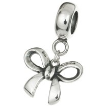 Antique 925 Sterling Silver Ribbon Dangle Bead for European Charm Bracelets