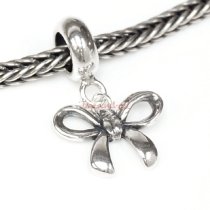 Antique 925 Sterling Silver Ribbon Dangle Bead for European Charm Bracelets