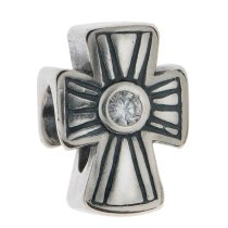 Antique 925 Sterling Silver Cross Clear CZ Crystal Bead for European Charm Bracelets