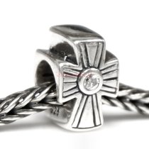 Antique 925 Sterling Silver Cross Clear CZ Crystal Bead for European Charm Bracelets
