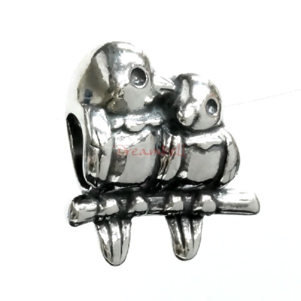 Antique 925 Sterling Silver Parrot Love Birds Bead for European Charm Bracelets