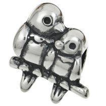 Antique 925 Sterling Silver Parrot Love Birds Bead for European Charm Bracelets