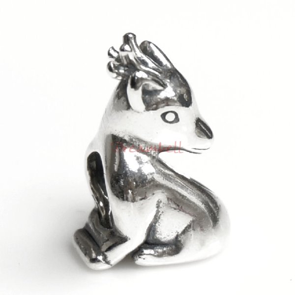 Antique 925 Sterling Silver Lovely Fallow Deer Bead for European Charm Bracelets