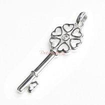 1x Rhodium on Sterling Silver Love Heart Key Clear CZ Charm Pendant