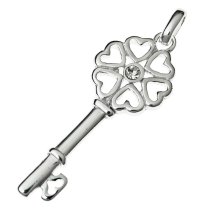 1x Rhodium on Sterling Silver Love Heart Key Clear CZ Charm Pendant
