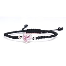 Sterling Silver Love Heart Light Pink Rose CZ Charm Knotted Wristband Adjustable Bracelet 6.5″