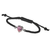 Sterling Silver Love Heart Light Pink Rose CZ Charm Knotted Wristband Adjustable Bracelet 6.5"