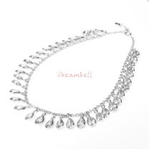 1x Rhodium on Sterling Silver Teardrop Clear CZ Dangle Charm Link Anchor Rolo Cable Round Link Anklet with Extender Spring Clasp 9″