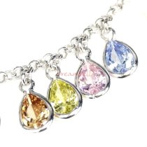1x Rhodium on Sterling Silver Teardrop Mixed CZ Dangle Charm Link Anchor Rolo Cable Round Link Anklet with Extender Spring Clasp 9"