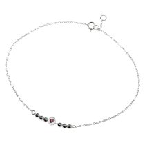 1x Sterling Silver Round Satin w/ Red Enamel Heart Link Rolo Cable Link Anklet w/ Extender Spring Clasp 9"