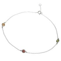 1x Rhodium on Sterling Silver Round Mixed CZ Link Rolo Cable Chain Anklet w/ Extender Spring Clasp 9"