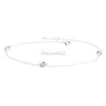 1x Rhodium on Sterling Silver Round Clear CZ Link Rolo Cable Chain Anklet w/ Extender Spring Clasp 9″