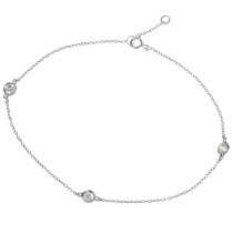 1x Rhodium on Sterling Silver Round Clear CZ Link Rolo Cable Chain Anklet w/ Extender Spring Clasp 9"