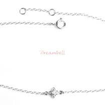 Rhodium on Sterling Silver Flower Cross Clear CZ Charm Link Rolo Cable Chain Anklet w/ Extender Spring Clasp 9"