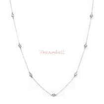 1x Rhodium on Sterling Silver Round Clear CZ Charm Link Rolo Cable Chain Necklace w/ Extender Spring Clasp 14.5″
