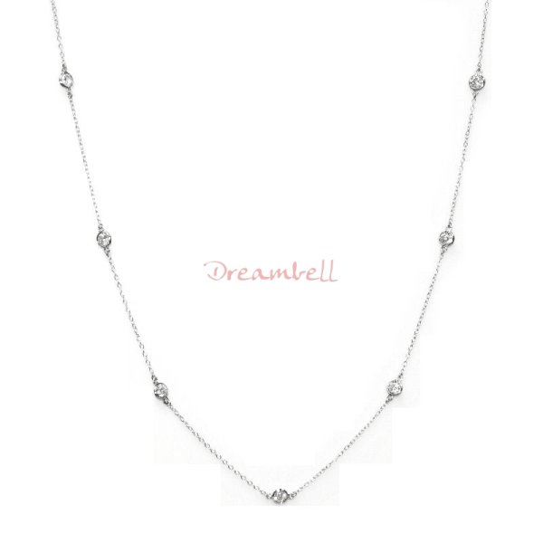 1x Rhodium on Sterling Silver Round Clear CZ Charm Link Rolo Cable Chain Necklace w/ Extender Spring Clasp 14.5"