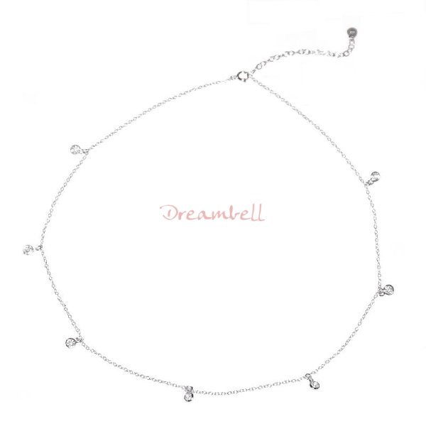 1x Rhodium on Sterling Silver Round Clear CZ Dangle Charm Link Rolo Cable Chain Necklace w/ Extender Spring Clasp 16"
