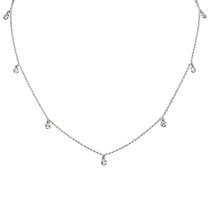 1x Rhodium on Sterling Silver Round Clear CZ Dangle Charm Link Rolo Cable Chain Necklace w/ Extender Spring Clasp 16"