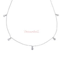 1x Rhodium on Sterling Silver Round Clear CZ Dangle Charm Link Rolo Cable Chain Necklace w/ Extender Spring Clasp 16"
