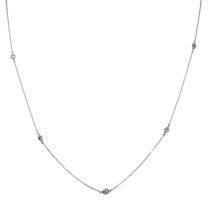 1x Rhodium on Sterling Silver Round Clear CZ Charm Link Rolo Cable Chain Necklace w/ Spring Clasp 36″
