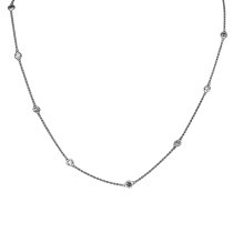 1x Rhodium on Sterling Silver Round Clear CZ Charm Link Rolo Cable Chain Necklace w/ Spring Clasp 36"