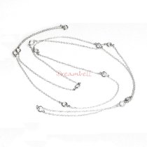 1x Rhodium on Sterling Silver Round Clear CZ Charm Link Rolo Cable Chain Necklace w/ Spring Clasp 36"