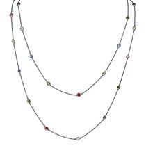 1x Rhodium on Sterling Silver Round Mixed CZ Charm Link Rolo Cable Chain Necklace w/ Spring Clasp 54"