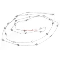 1x Rhodium on Sterling Silver Round Clear CZ Charm Link Rolo Cable Chain Necklace w/ Spring Clasp 54″