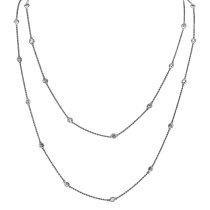 1x Rhodium on Sterling Silver Round Clear CZ Charm Link Rolo Cable Chain Necklace w/ Spring Clasp 54"