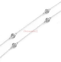 1x Rhodium on Sterling Silver Round Clear CZ Charm Link Rolo Cable Chain Necklace w/ Spring Clasp 54"