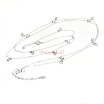 1x Rhodium on Sterling Silver Round Clear CZ Charm Link Rolo Cable Chain Necklace w/ Spring Clasp 40″