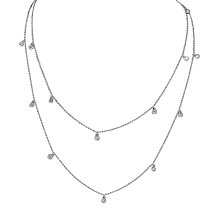 1x Rhodium on Sterling Silver Round Clear CZ Charm Link Rolo Cable Chain Necklace w/ Spring Clasp 40"