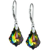 2x Sterling Silver Baroque Vitrial Medium Crystals Leverback Dangle Earrings Using Swarovski Elements Crystal