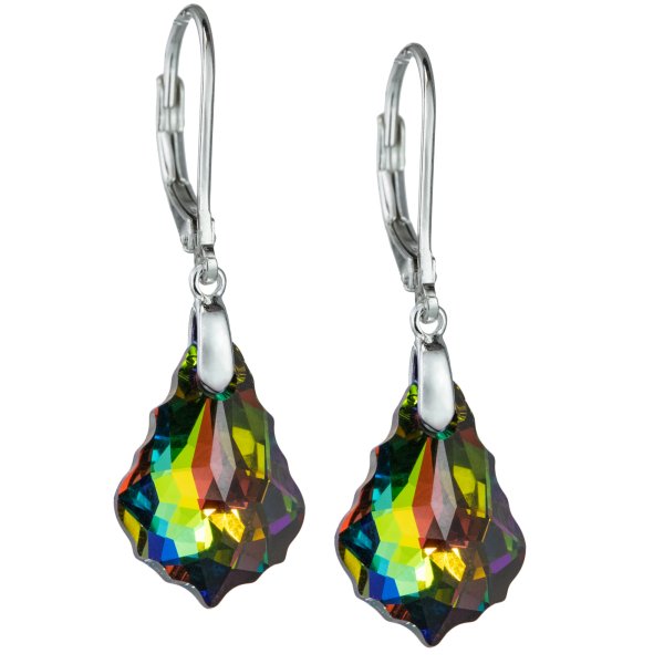 2x Sterling Silver Baroque Vitrial Medium Crystals Leverback Dangle Earrings Using Swarovski Elements Crystal