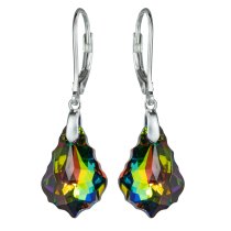 2x Sterling Silver Baroque Vitrial Medium Crystals Leverback Dangle Earrings Using Swarovski Elements Crystal