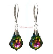2x Sterling Silver Baroque Vitrial Medium Crystals Leverback Dangle Earrings Using Swarovski Elements Crystal