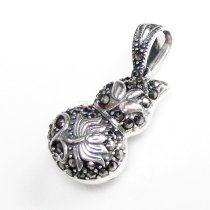 1x Antique 925 Sterling Silver Marcasite Feng Shui Calabash Gourds Lotus Flower Dangle Charm Pendant w/ Bail Clasp