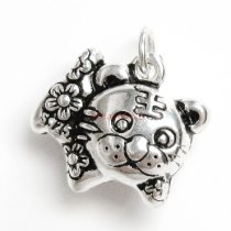 1x Antique 925 Sterling Silver Chinese Zodiac Tiger Dangle Charm Pendant