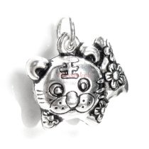 1x Antique 925 Sterling Silver Chinese Zodiac Tiger Dangle Charm Pendant