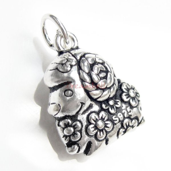 1x Antique 925 Sterling Silver Chinese Zodiac Sheep Dangle Charm Pendant