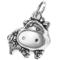 1x Antique 925 Sterling Silver Chinese Zodiac Ox Dangle Charm Pendant