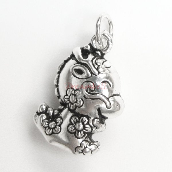 1x Antique 925 Sterling Silver Chinese Zodiac Dragon Dangle Charm Pendant