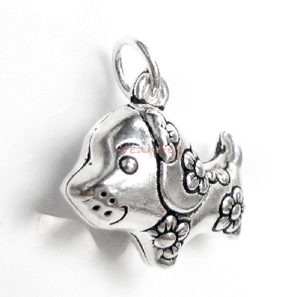 1x Antique 925 Sterling Silver Chinese Dog Dangle Charm Pendant