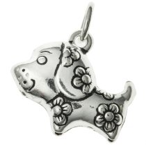 1x Antique 925 Sterling Silver Chinese Dog Dangle Charm Pendant