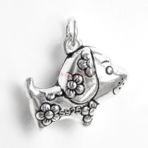 1x Antique 925 Sterling Silver Chinese Dog Dangle Charm Pendant