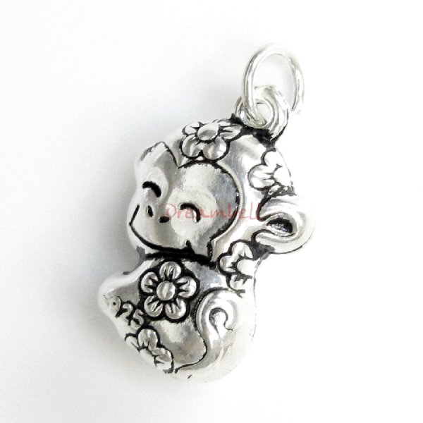 1x Antique 925 Sterling Silver Chinese Zodiac Monkey Dangle Charm Pendant