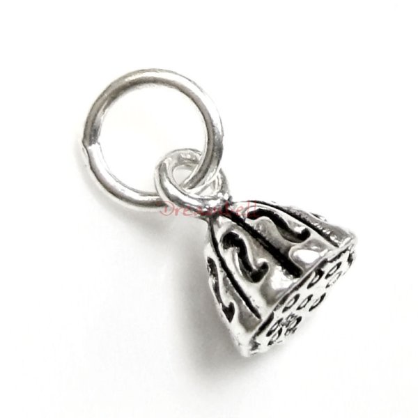 2x Antique 925 Sterling Silver Gourds Lotus Flower Dangle Charm Pendant 8.5mm